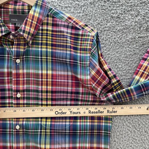 Vince Shirt Mens Medium Colorful Plaid Long Sleeve Cotton Slim Fit Button Down - Picture 9 of 13